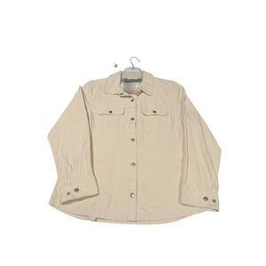 Free Country Womens Cream Tan Snap Front Shirt Jacket Plaid Lined Medium